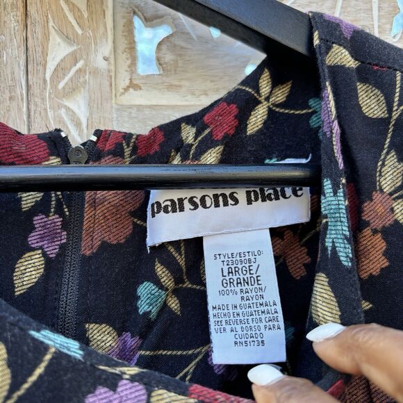 Parsons Place Midi Dress Women L Dark Floral Sleeveless Rayon Boho Cottagecore - Picture 3 of 7